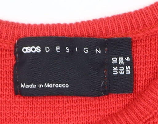 Brand and care label for ASOS DESIGN Women's Red Tank Dress, size 10, Stretch Knit