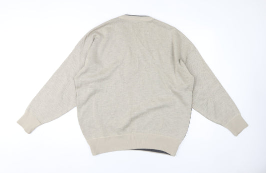 Pierre Sangan Beige Men's XL Striped Pullover Jumper