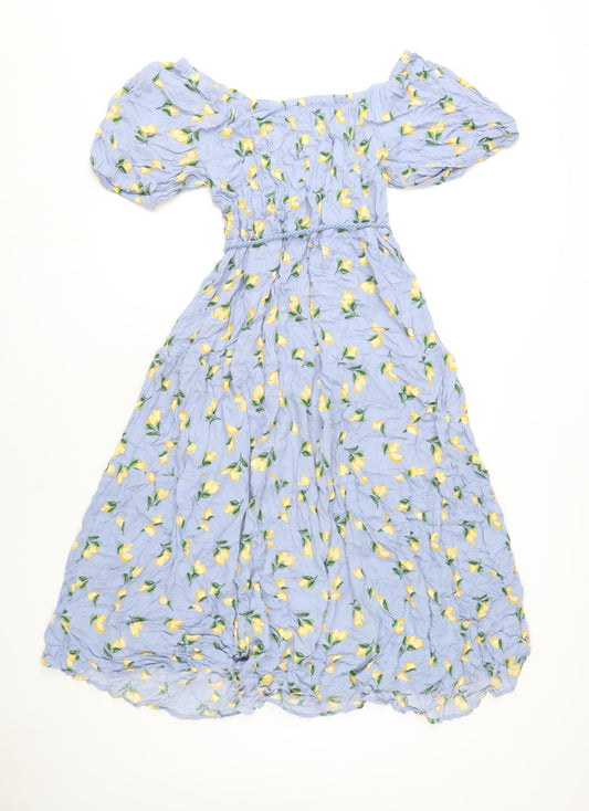 Marks and Spencer Women's Blue A-Line Floral Midi Dress