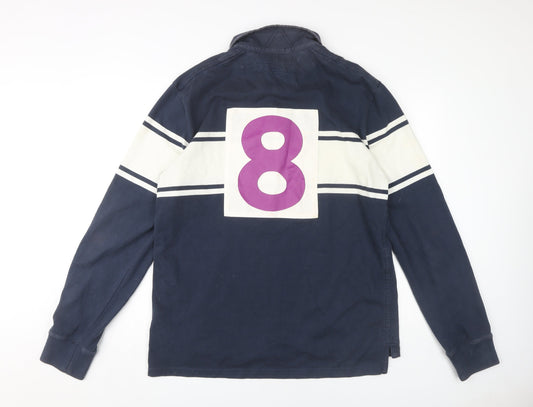 Jack Wills Men's XL Navy Blue Striped Polo Shirt