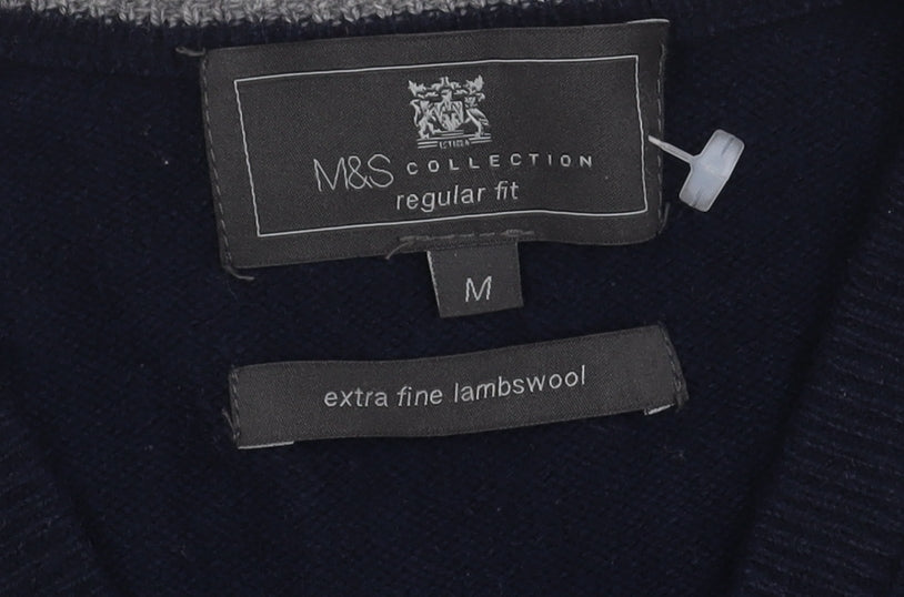 Marks and Spencer Men's Blue Wool Pullover Jumper M