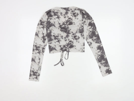 New Look Grey Tie-Dye Cropped Top Size 10 Petite