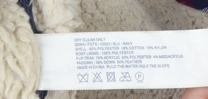 Fat Face Women's Blue Fur Trim Hooded Puffer Waistcoat Size 8