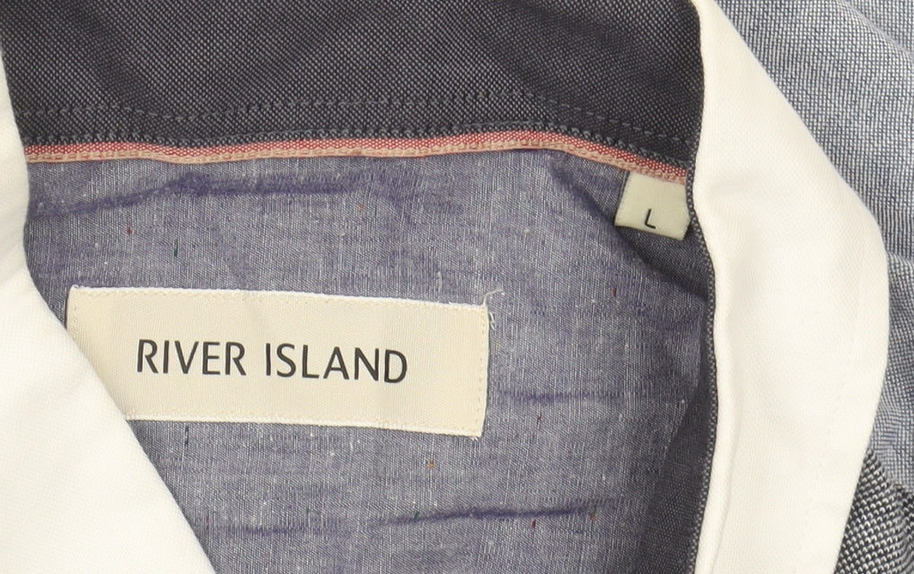 River Island Men's Grey Colourblock Button-Up Shirt L