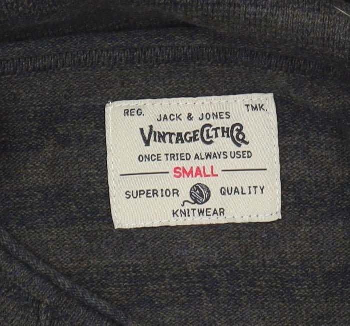 Jack & Jones Men's Grey Striped Pullover Jumper, Small