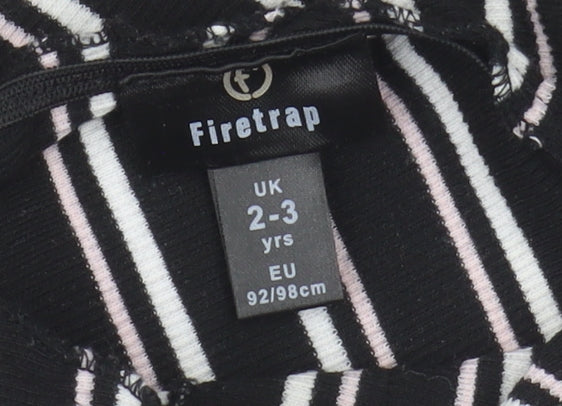 Firetrap Girls Black Striped Puff Sleeve Dress 2-3 Years