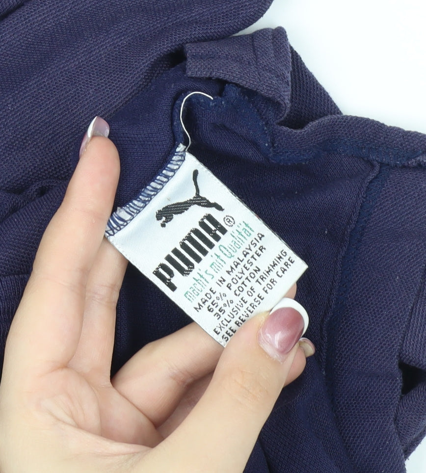 Puma Men's Blue Polo Shirt Size 42 Solid Casual