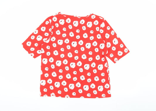 Cotton Traders Women's Red Floral T-Shirt Size 16