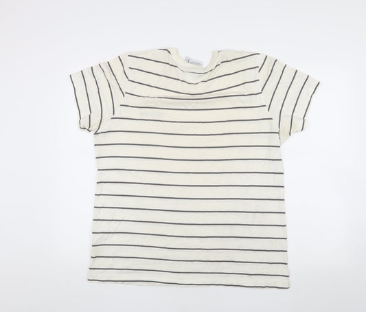 Adidas Men's White Striped Short Sleeve Crew Neck T-Shirt M