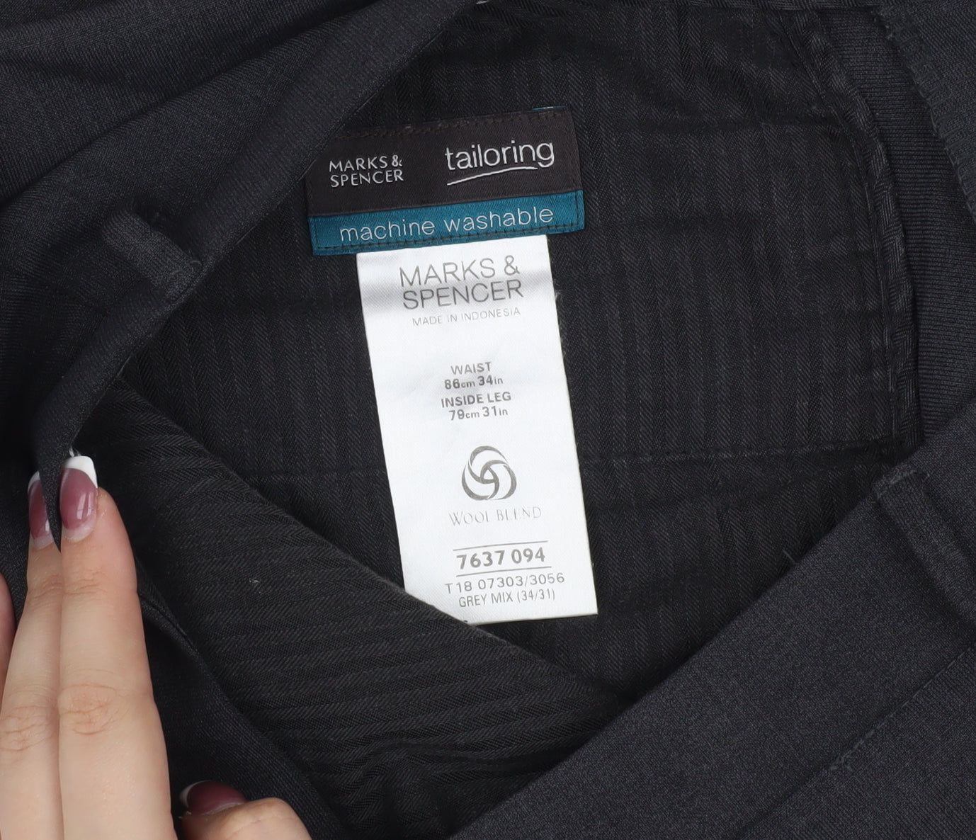 Marks and Spencer Men's Grey Wool Blend Trousers 34