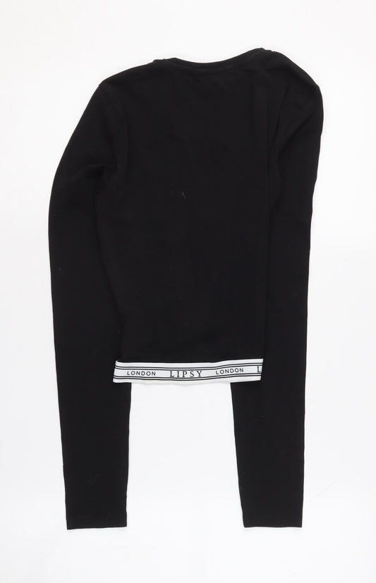 Lipsy Women's Black Cropped T-Shirt, Size 6