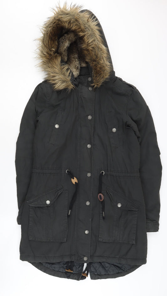 Womens UK Size 10 FatFace Black Parka Coat