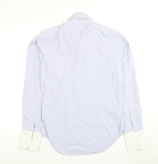 T.M. Lewin Men's Blue Striped Dress Shirt, M