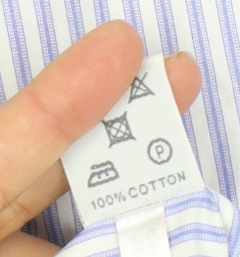 T.M. Lewin Men's Blue Striped Dress Shirt, M