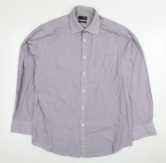 Thomas Nash Men's Purple Striped Dress Shirt L