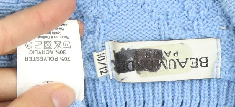 BEAUMOND PARIS Women's Blue Cable Knit Pullover Jumper