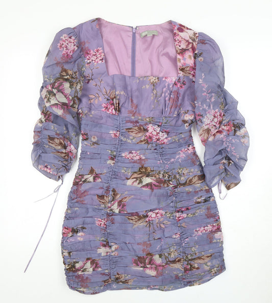 ASOS Women Purple Floral Bodycon Dress, Size 10