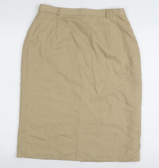 Additional front view of Canda Beige Midi Pencil Skirt 14 unisex elastic waist