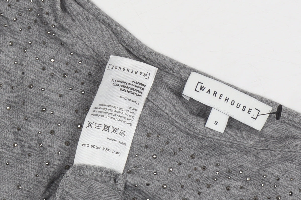 Womens UK Size 8 Warehouse Grey Basic T-Shirt