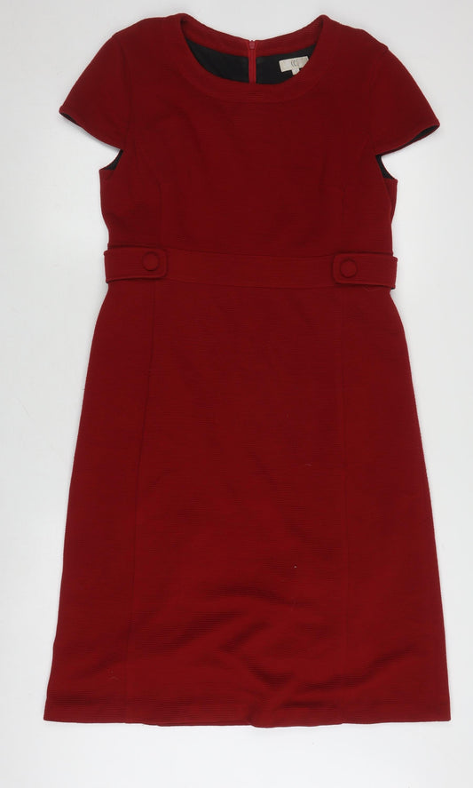 Country Casuals Women's Red Round Neck Button Accent Dress