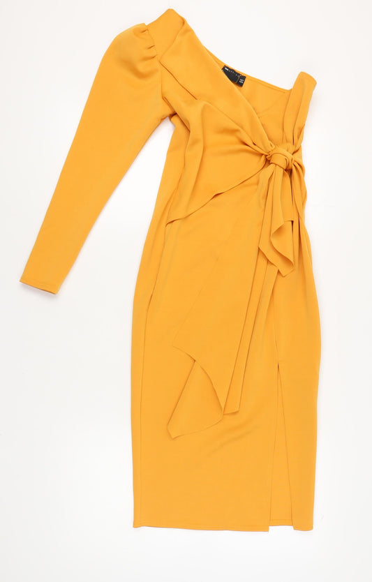 Additional front view of ASOS DESIGN Women's Yellow Off-Shoulder Dress, size 12