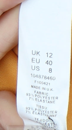 Brand and care label for ASOS DESIGN Women's Yellow Off-Shoulder Dress, size 12