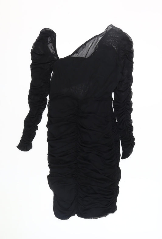 Zara Women's Long Sleeve Black Dress, Size 12, Elegant Chiffon