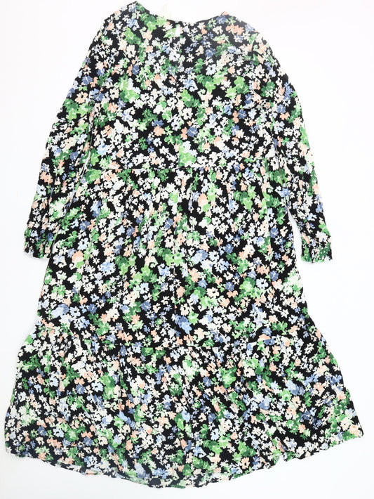H&M Women's Multicoloured Floral Long Sleeve Dress