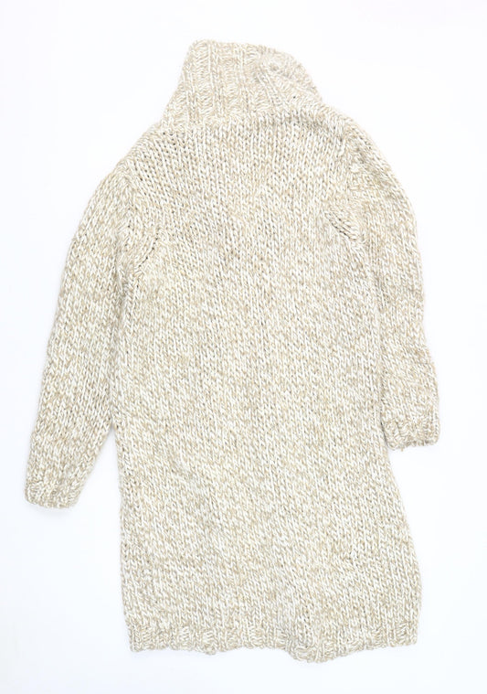 Next Men Beige S High Neck Cardigan Chunky-Knit