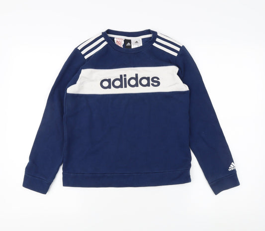 Additional front view of Adidas boys’ blue crew neck sweatshirt 9-10y graphic print