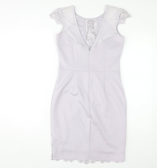 Lipsy Women's Grey Lace Bodycon Dress Size 12