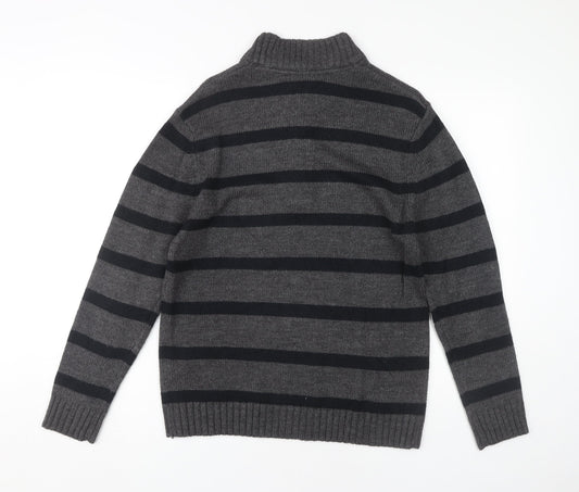 Pierre Cardin Men's Grey Striped Pullover Jumper S