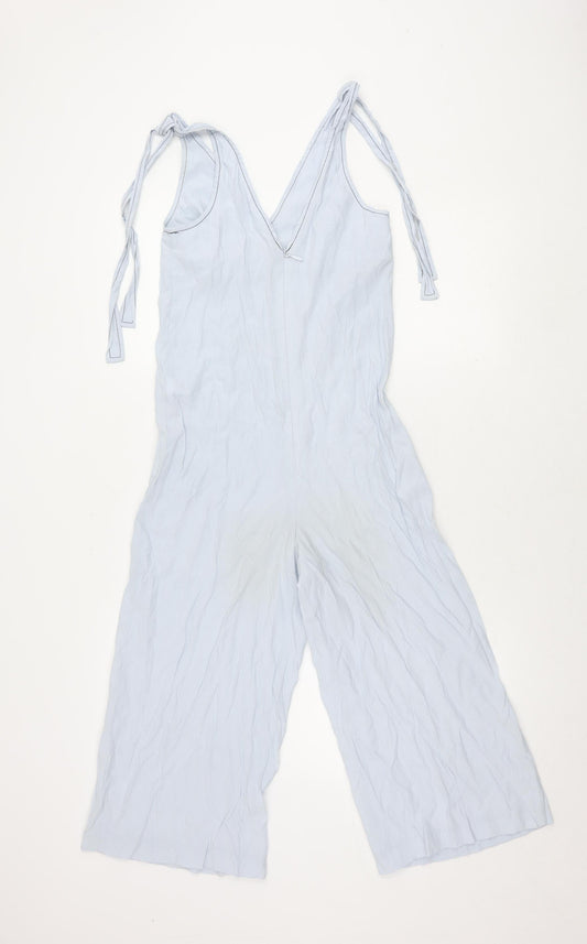 Topshop Women Blue Jumpsuit Size 4 Sleeveless Wide-Leg