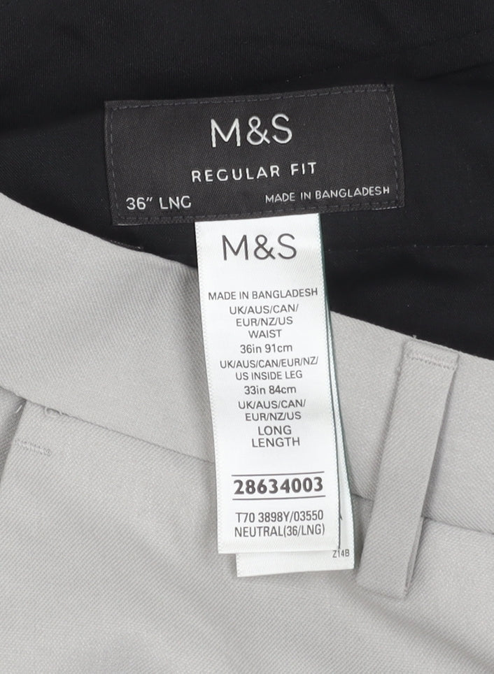 Marks and Spencer Men's Grey Dress Pants 36 Long Regular
