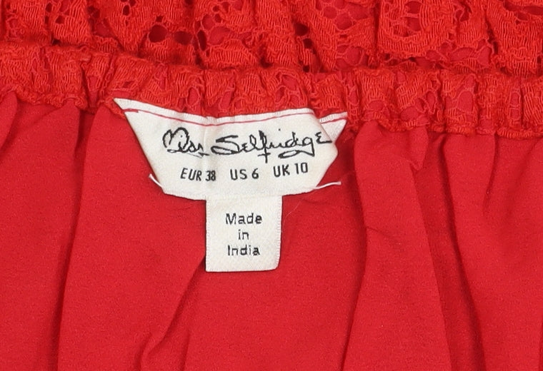 Womens UK Size 10 Miss Selfridge Red Cropped Blouse