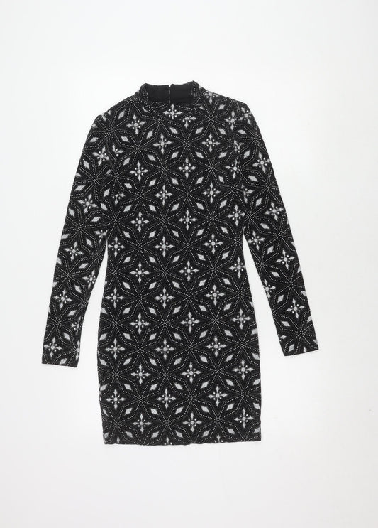 Topshop Women’s Black Geometric Bodycon Dress Size 8