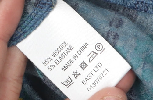 EAST Women's Blue Geometric Wrap Top Size S