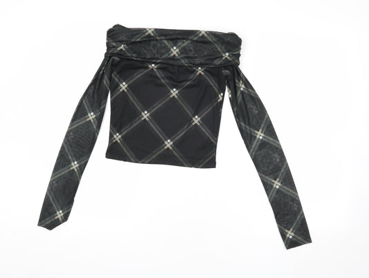 ASOS DESIGN Women's Black Check Cropped Blouse, Size S