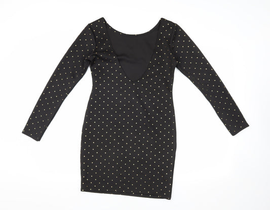 boohoo Black Bodycon Dress Women Size 10 Long Sleeve