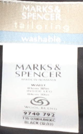 Mens UK Size 32/33 Marks and Spencer Regular Fit Dress Pants Black Trousers