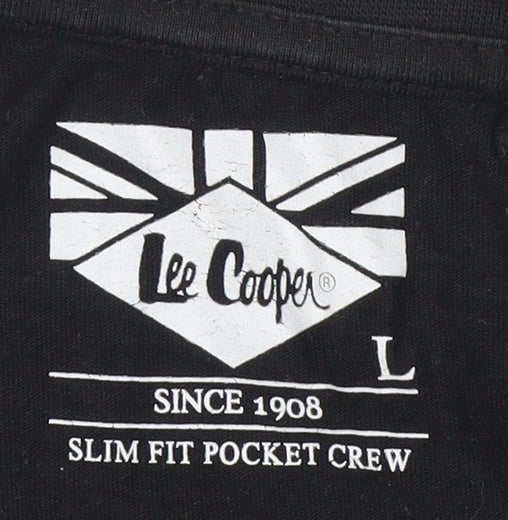 Lee Cooper Men's Black Slim Fit Crew T-Shirt - Size L