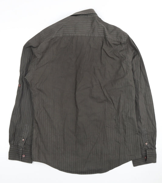 River Island Men's Grey Striped Cotton Shirt L