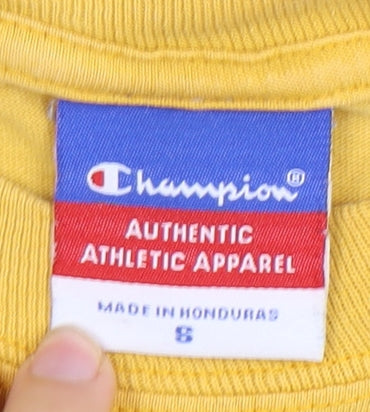 Close-up detail of Champion Yellow unisex adults basic t-shirt s