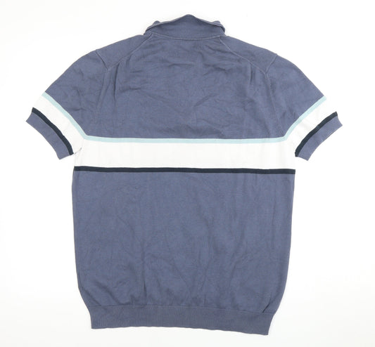 Farhi Men's Blue Cotton Polo L Casual Colourblock