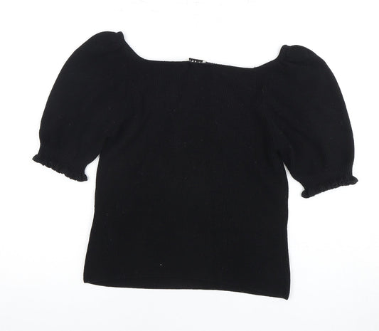 Whistles Women's Black Square Neck Puff Sleeve Blouse S
