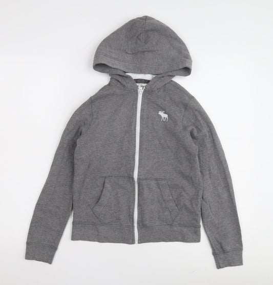 Additional front view of Abercrombie & Fitch Kids boys’ grey full zip hoodie, size 11-12