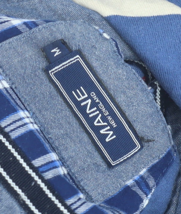 Maine New England Men's Blue M Striped Long Sleeve Polo