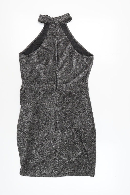 AX Women's Silver Halter Sheath Mini Party Dress