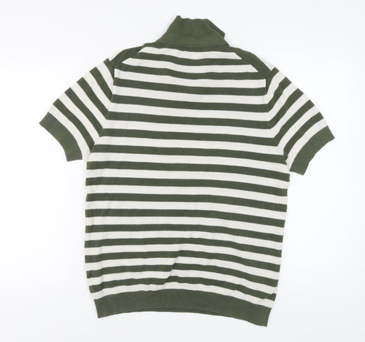Pringle of Scotland Men's Green Striped Polo Shirt L