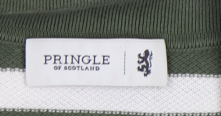 Pringle of Scotland Men's Green Striped Polo Shirt L